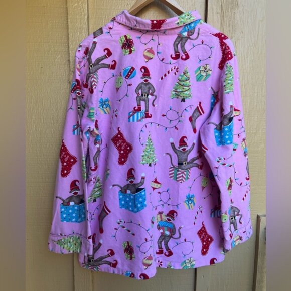 Nick and Nora Sock Monkey Pink Christmas Holiday Pajamas size XXL - Picture 4 of 9
